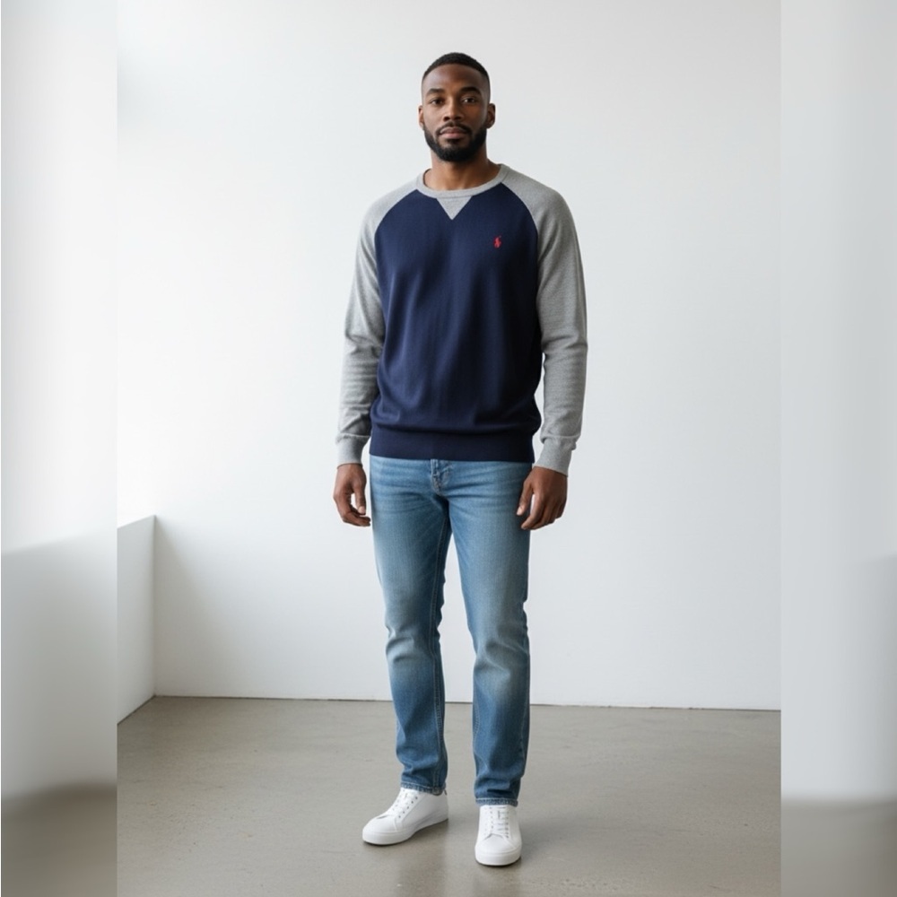 Big & Tall Polo by Ralph Lauren Men's Blue and Gray Crewneck Sweater 2XB